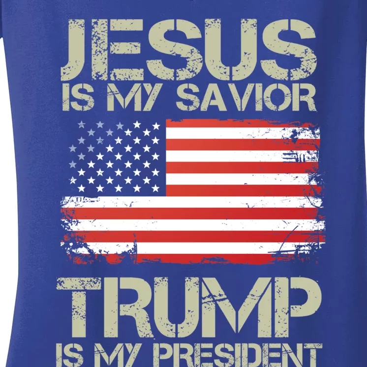 Jesus And Trump Is My President Funny Political Cool Gift Women's V-Neck T-Shirt