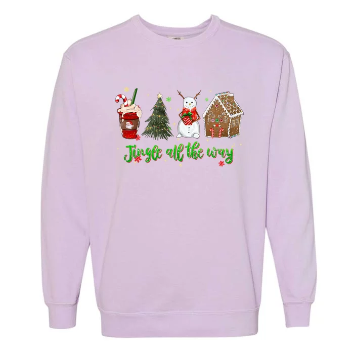 Jingle All The Way Hot Cocoa Xmas Tree Snow Gingerbread Great Gift Garment-Dyed Sweatshirt