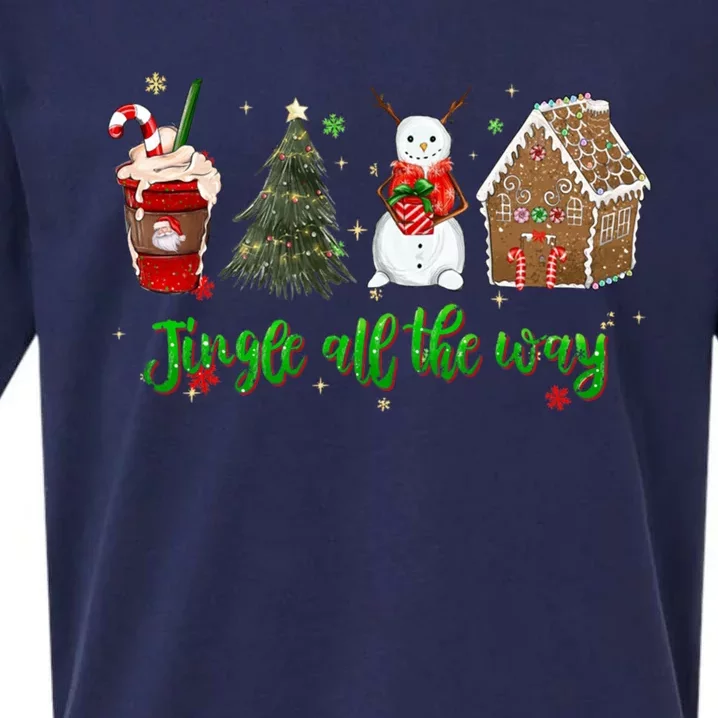 Jingle All The Way Hot Cocoa Xmas Tree Snow Gingerbread Great Gift Sueded Cloud Jersey T-Shirt