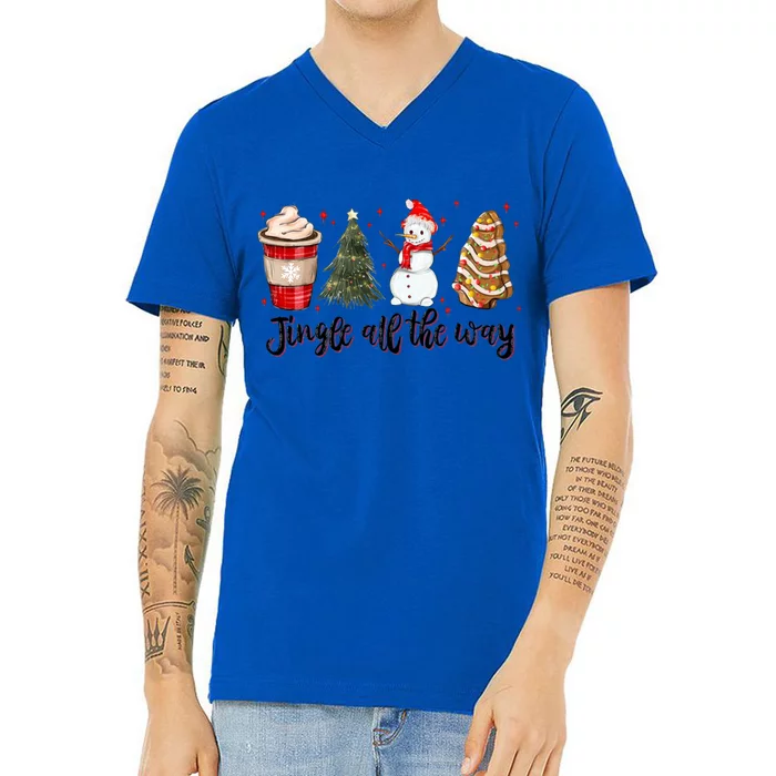 Jingle All The Way Hot Cocoa Xmas Tree Snow Tree Cakes Gift V-Neck T-Shirt