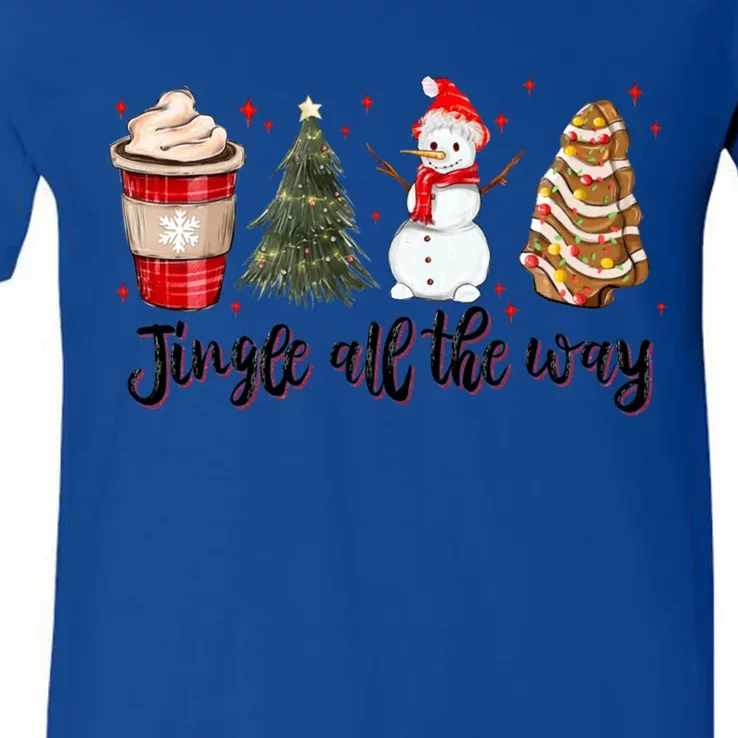 Jingle All The Way Hot Cocoa Xmas Tree Snow Tree Cakes Gift V-Neck T-Shirt