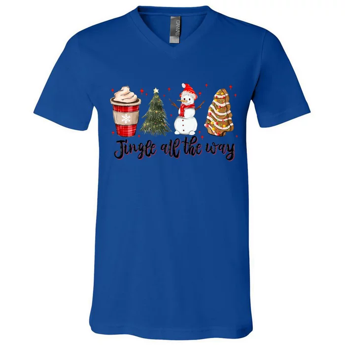 Jingle All The Way Hot Cocoa Xmas Tree Snow Tree Cakes Gift V-Neck T-Shirt