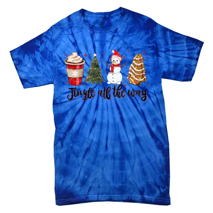 Jingle All The Way Hot Cocoa Xmas Tree Snow Tree Cakes Gift Tie-Dye T-Shirt