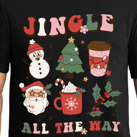 Jingle All The Way Retro Christmas Tree Santa Claus Groovy Cool Gift Pajama Set