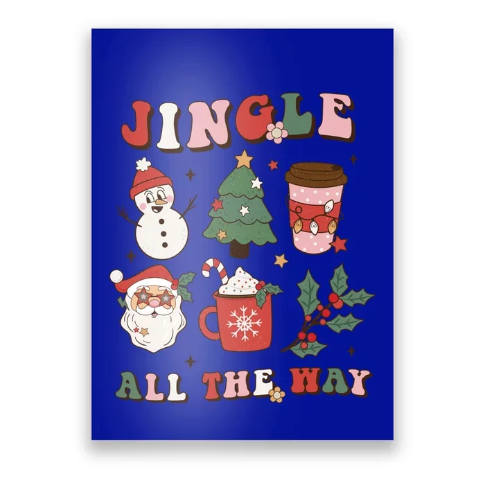 Jingle All The Way Retro Christmas Tree Santa Claus Groovy Cool Gift Poster