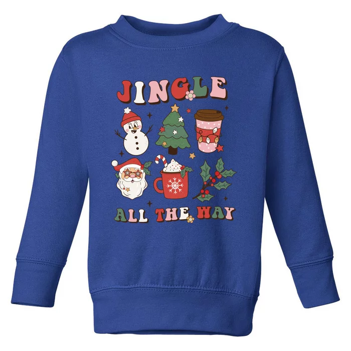 Jingle All The Way Retro Christmas Tree Santa Claus Groovy Cool Gift Toddler Sweatshirt