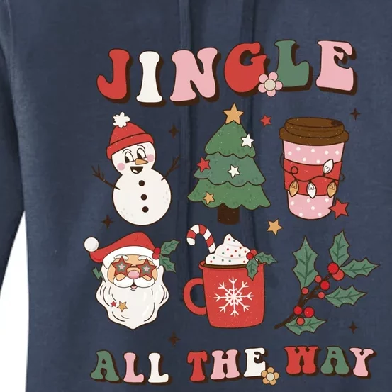 Jingle All The Way Retro Christmas Tree Santa Claus Groovy Cool Gift Women's Pullover Hoodie