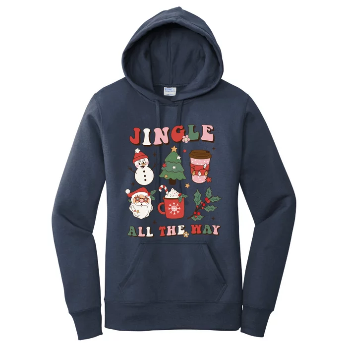 Jingle All The Way Retro Christmas Tree Santa Claus Groovy Cool Gift Women's Pullover Hoodie