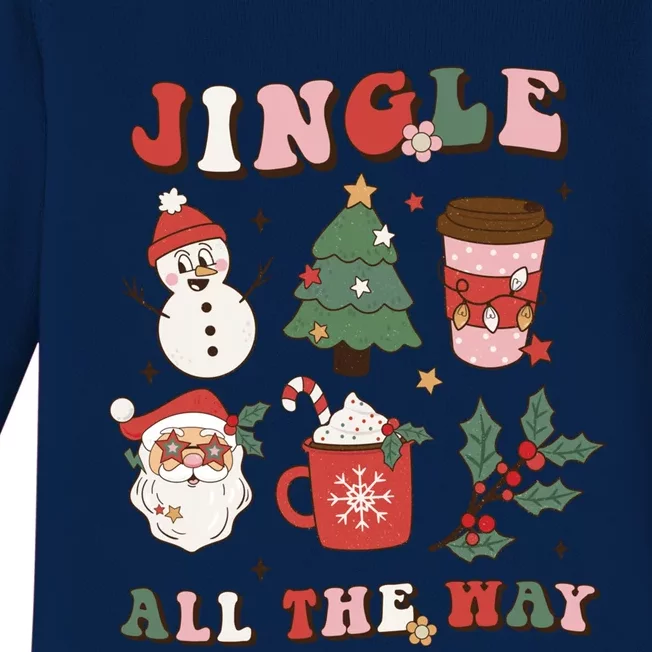 Jingle All The Way Retro Christmas Tree Santa Claus Groovy Cool Gift Baby Long Sleeve Bodysuit