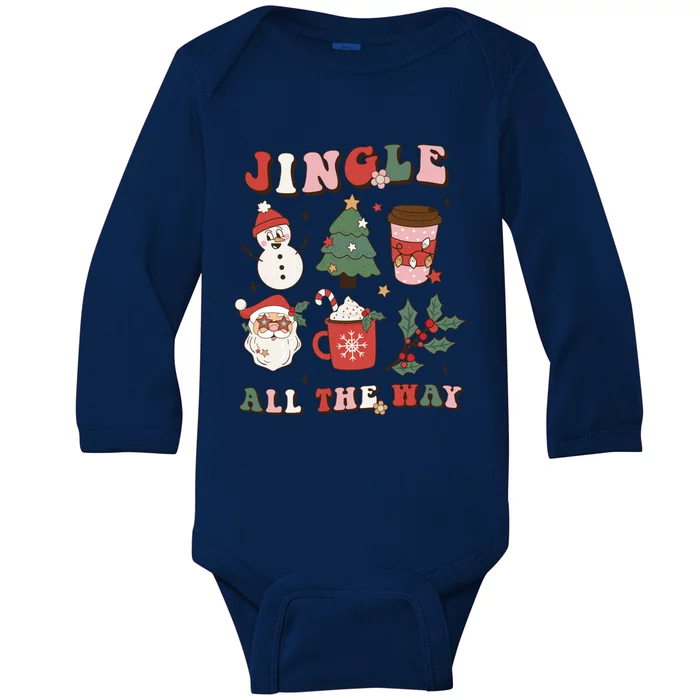 Jingle All The Way Retro Christmas Tree Santa Claus Groovy Cool Gift Baby Long Sleeve Bodysuit