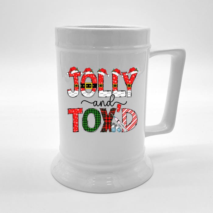 Jolly And Toxd Funny Christmas Botox Injector Cosmetic Nurse Front & Back Beer Stein