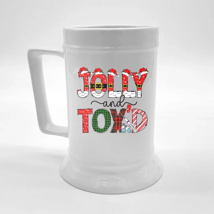 Jolly And Toxd Funny Christmas Botox Injector Cosmetic Nurse Front & Back Beer Stein