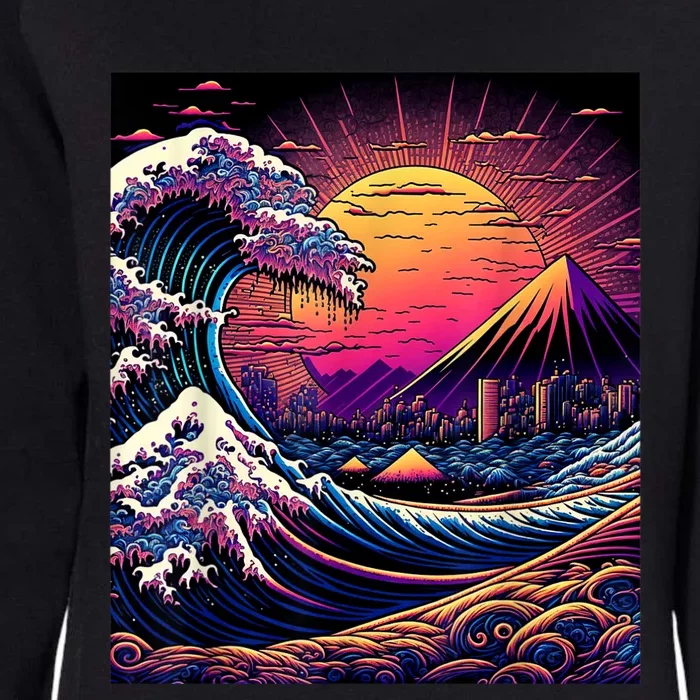 Japanese Art Ukiyoe Style Retrowave Great Wave Off Kanagawa Womens California Wash Sweatshirt