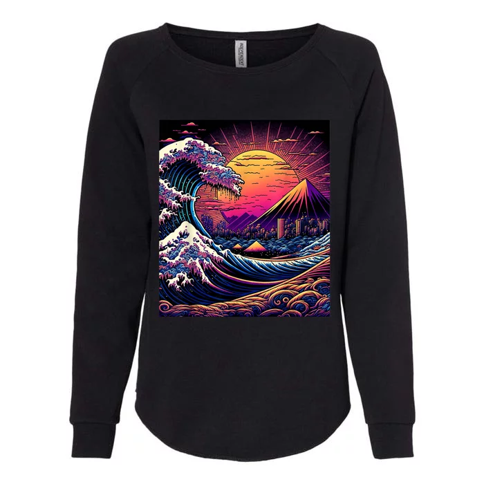 Japanese Art Ukiyoe Style Retrowave Great Wave Off Kanagawa Womens California Wash Sweatshirt