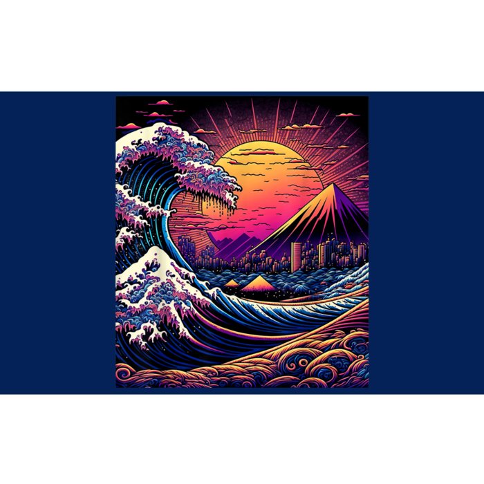 Japanese Art Ukiyoe Style Retrowave Great Wave Off Kanagawa Bumper Sticker