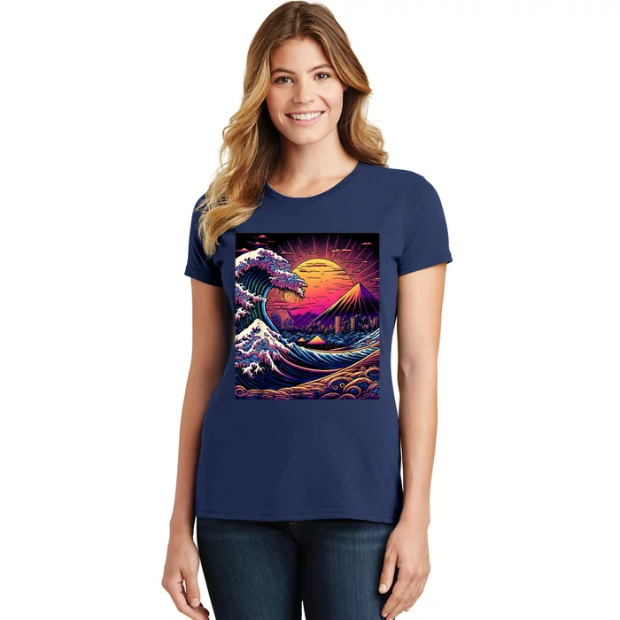 Japanese Art Ukiyoe Style Retrowave Great Wave Off Kanagawa Women's T-Shirt