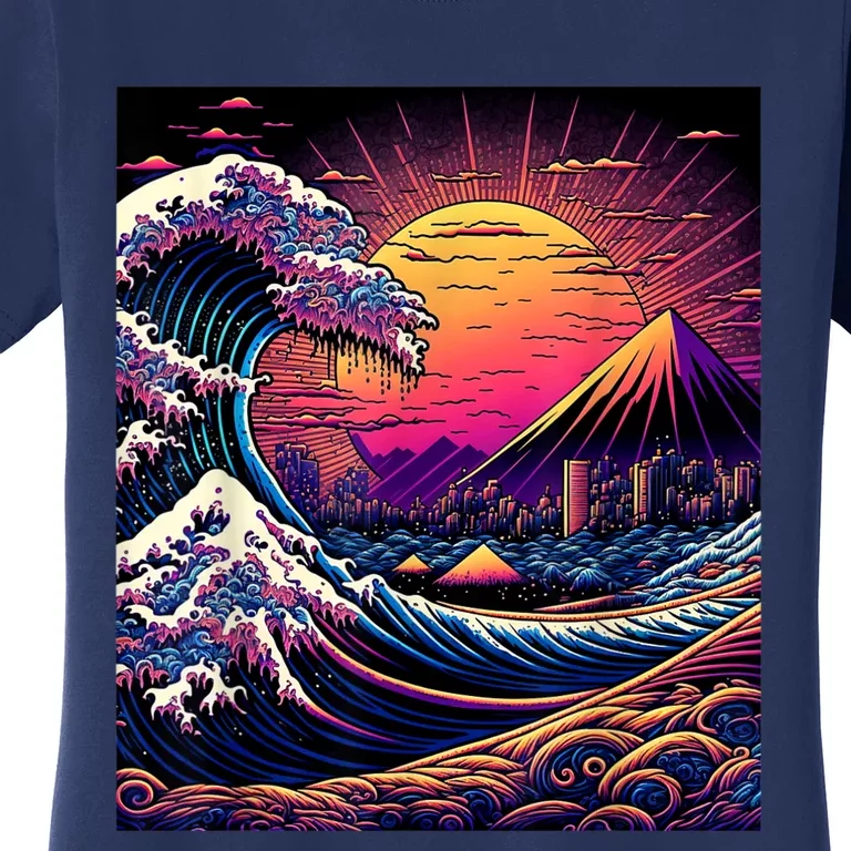 Japanese Art Ukiyoe Style Retrowave Great Wave Off Kanagawa Women's T-Shirt