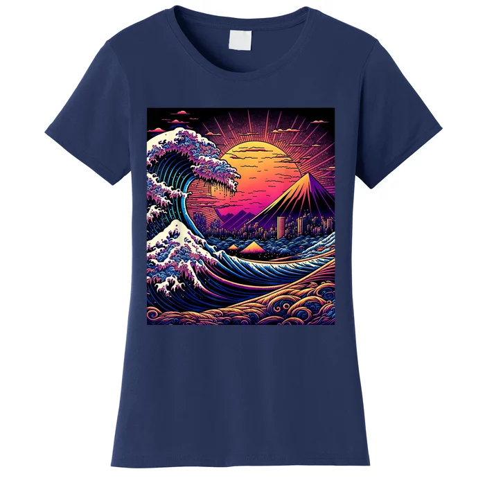 Japanese Art Ukiyoe Style Retrowave Great Wave Off Kanagawa Women's T-Shirt