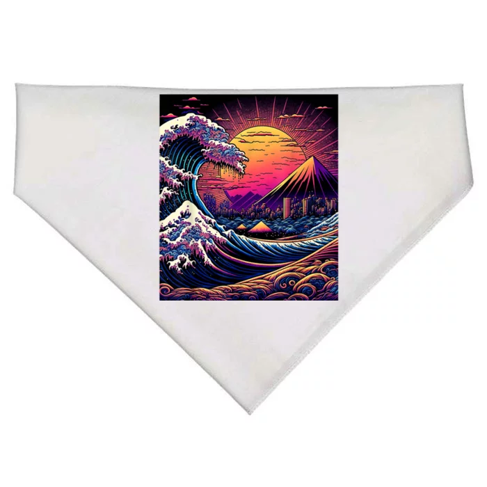 Japanese Art Ukiyoe Style Retrowave Great Wave Off Kanagawa USA-Made Doggie Bandana