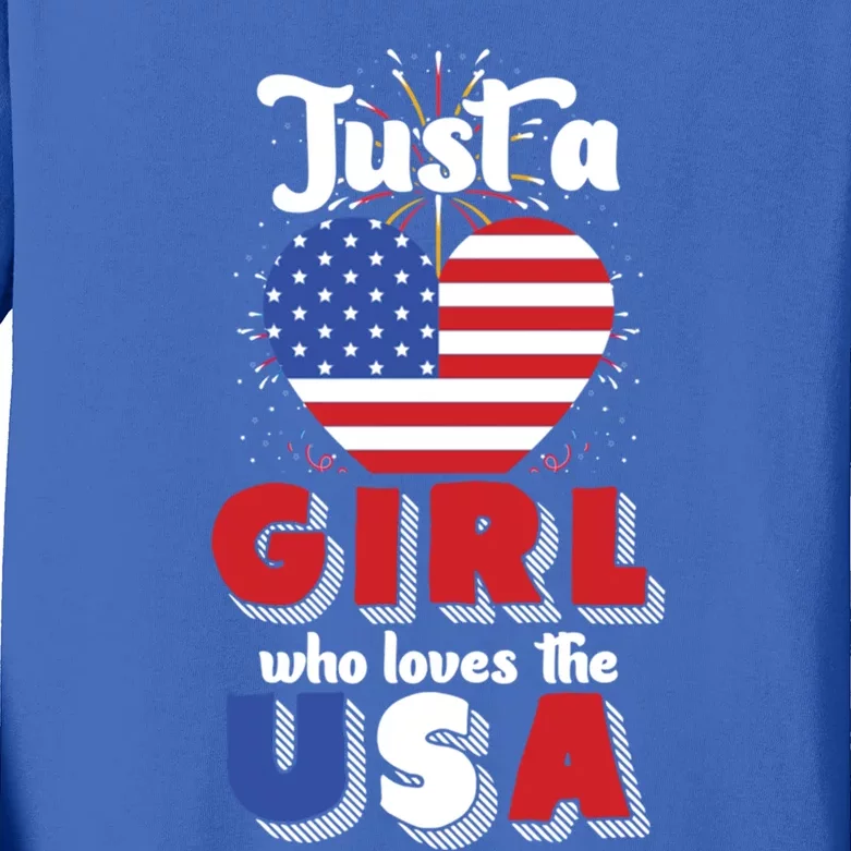 Just A United States Us Flag American 4th Of July Funny Gift Kids Long Sleeve Shirt