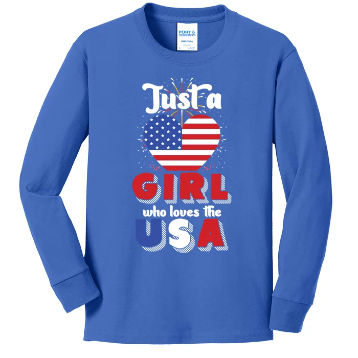 Just A United States Us Flag American 4th Of July Funny Gift Kids Long Sleeve Shirt