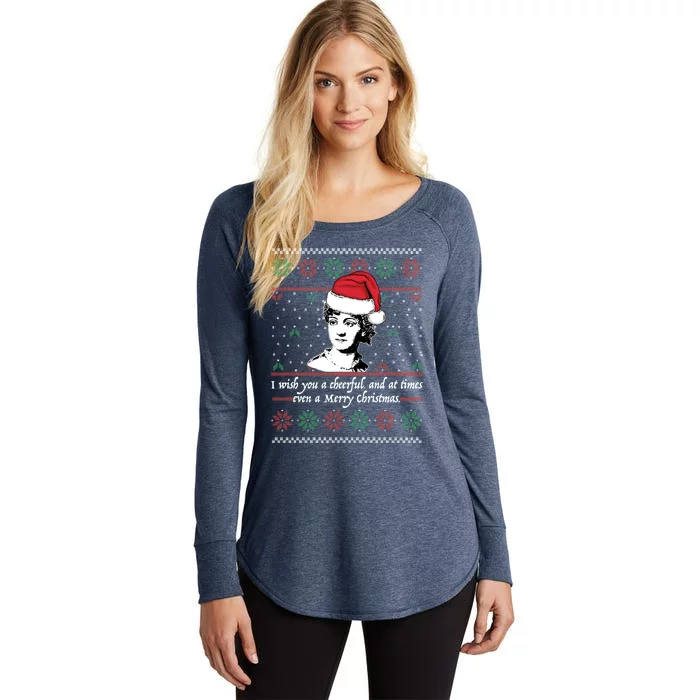 Jane Austen Ugly Christmas Sweater Design Santa Hat Meme Funny Gift Women's Perfect Tri Tunic Long Sleeve Shirt