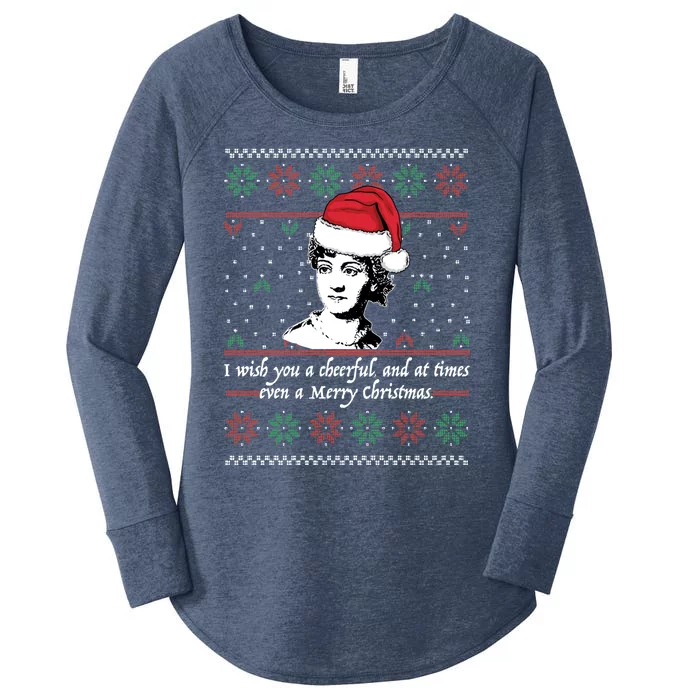 Jane Austen Ugly Christmas Sweater Design Santa Hat Meme Funny Gift Women's Perfect Tri Tunic Long Sleeve Shirt