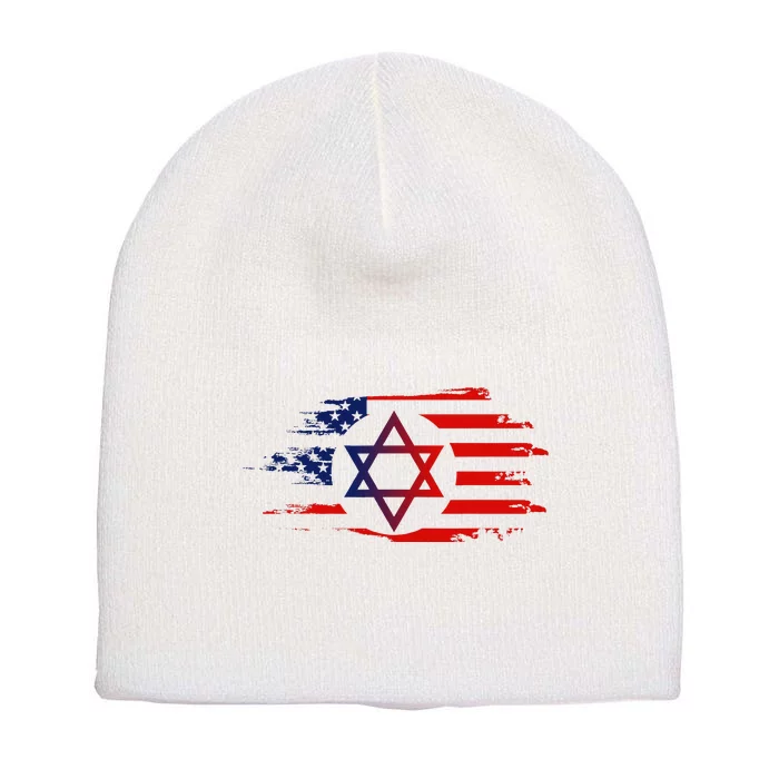 Jewish American Usa Flag With Star Of David Israel Short Acrylic Beanie