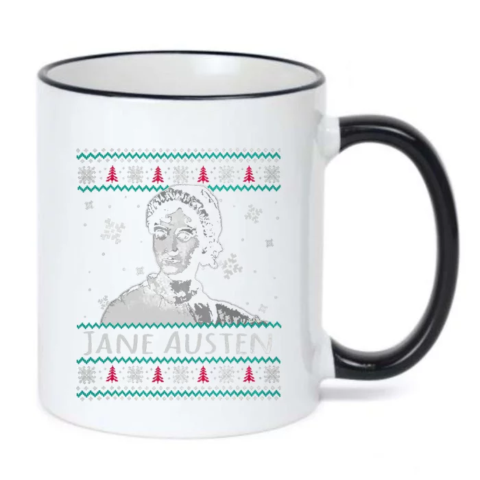 Jane Austen Ugly Christmas Sweater Design Xmas Book Lover Cool Gift Black Color Changing Mug