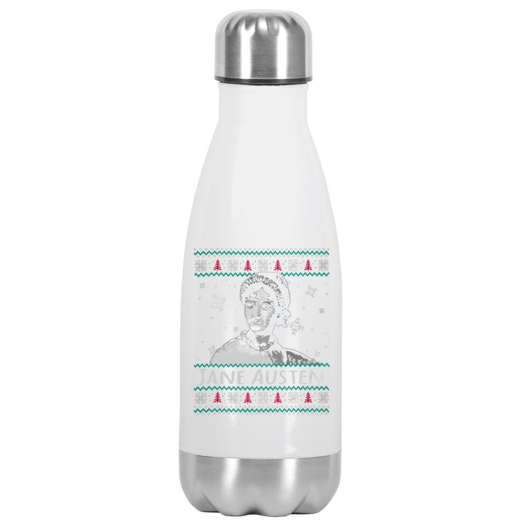 Jane Austen Ugly Christmas Sweater Design Xmas Book Lover Cool Gift Stainless Steel Insulated Water Bottle