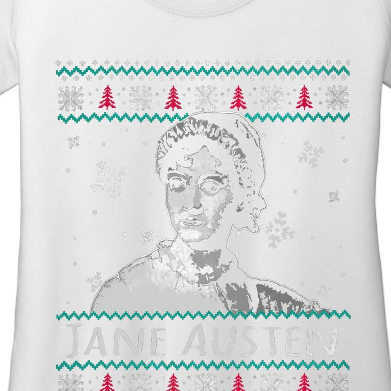 Jane Austen Ugly Christmas Sweater Design Xmas Book Lover Cool Gift Women’s Scoop Neck T-Shirt