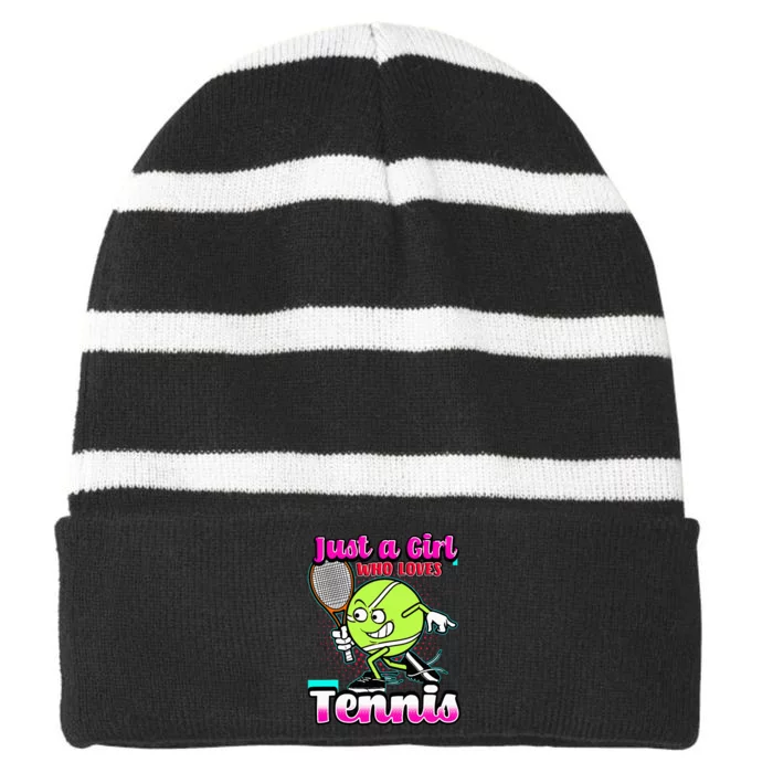 Just A  Who Loves Tennis Striped Beanie with Solid Band