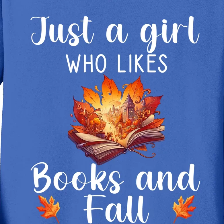 Just A Who Loves Fall And Books Automn Pumpkin Spice Gift Kids Long Sleeve Shirt