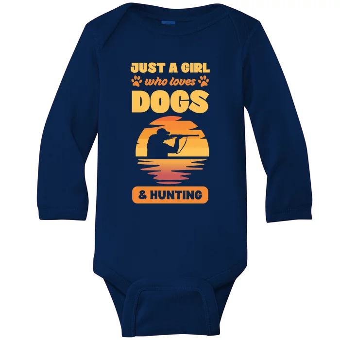 Just A Who Loves Dogs And Hunting Y Retro Vintage Meaningful Gift Baby Long Sleeve Bodysuit