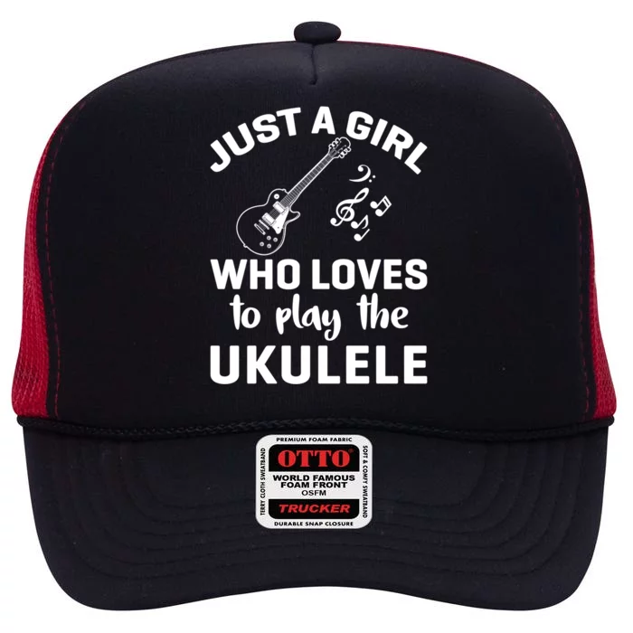 Just A Who Loves To Play The Ukulele Players Funny Gift High Crown Mesh Trucker Hat