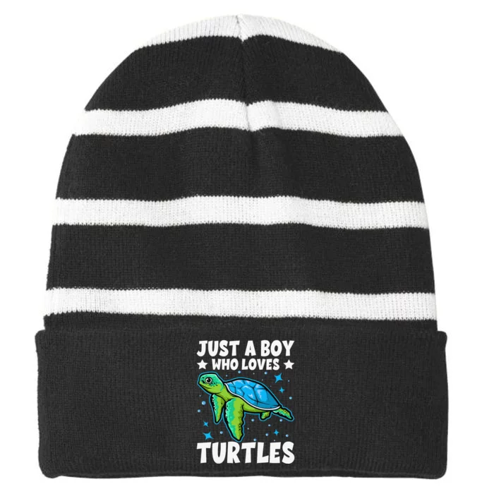 Just A Who Loves Turtles Lover Gifts Sea Ocean Turtle Striped Beanie with Solid Band