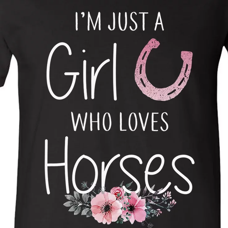 Just A  Who Loves Horses Horse Lover Cute V-Neck T-Shirt