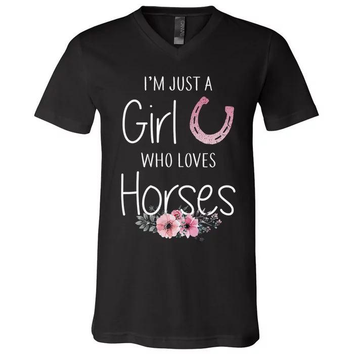 Just A  Who Loves Horses Horse Lover Cute V-Neck T-Shirt