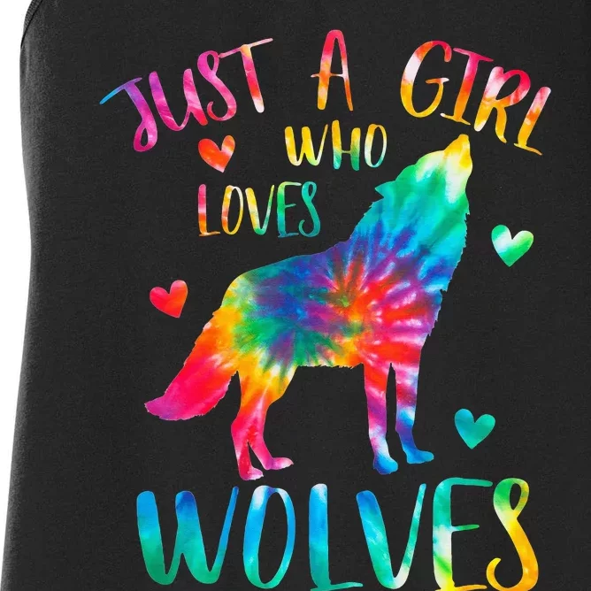 Just a  Who Loves Wolves Tie Dye Cute Wolf lover Women's Racerback Tank