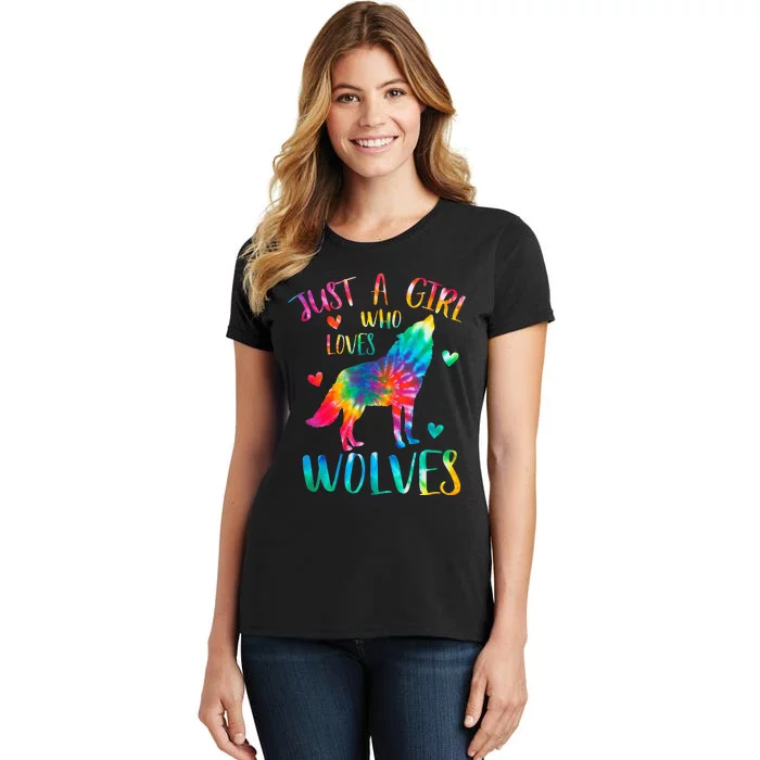 Just a  Who Loves Wolves Tie Dye Cute Wolf lover Women's T-Shirt