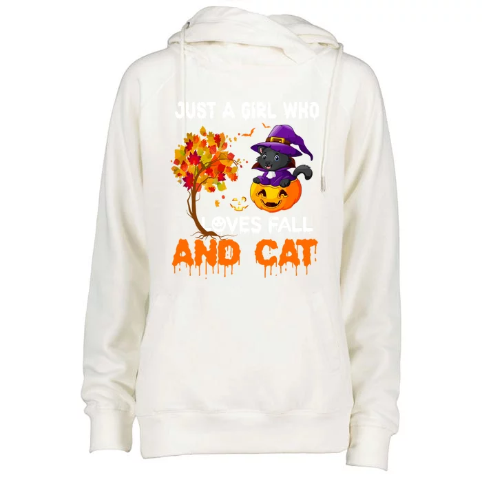 Just A Who Loves Fall And Cat Autumn Fall Cat Lover Gift Womens Funnel Neck Pullover Hood