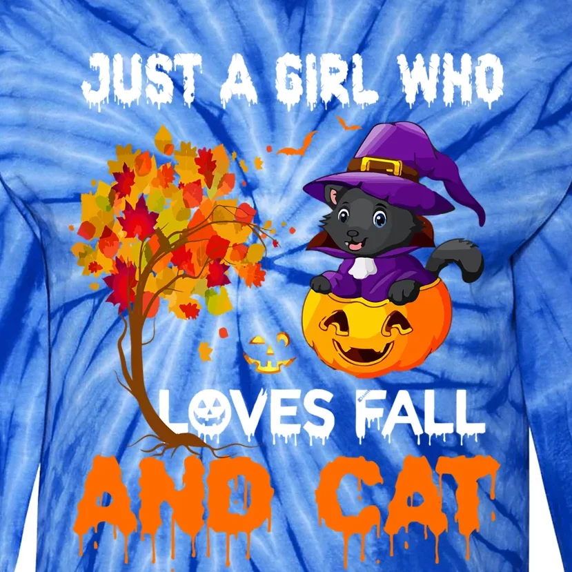 Just A Who Loves Fall And Cat Autumn Fall Cat Lover Gift Tie-Dye Long Sleeve Shirt