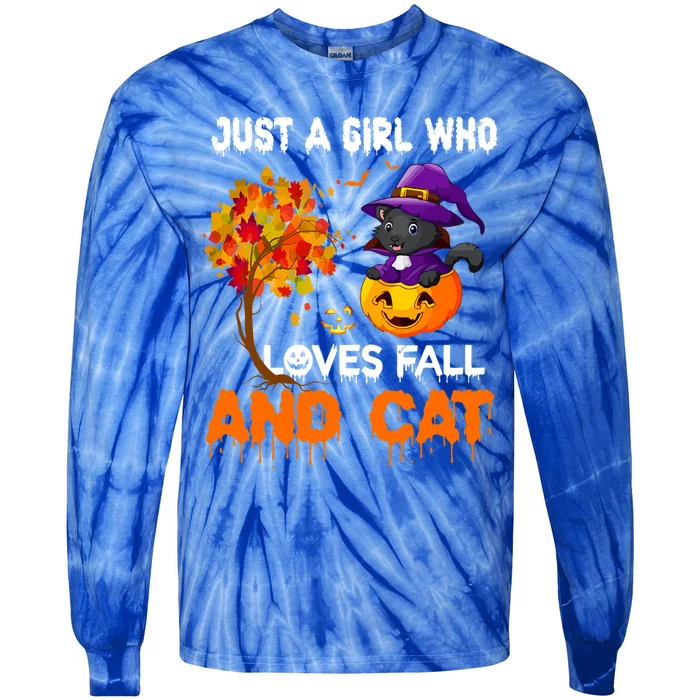 Just A Who Loves Fall And Cat Autumn Fall Cat Lover Gift Tie-Dye Long Sleeve Shirt