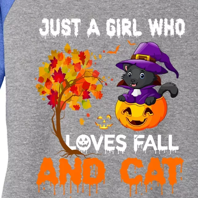 Just A Who Loves Fall And Cat Autumn Fall Cat Lover Gift Women's Tri-Blend 3/4-Sleeve Raglan Shirt