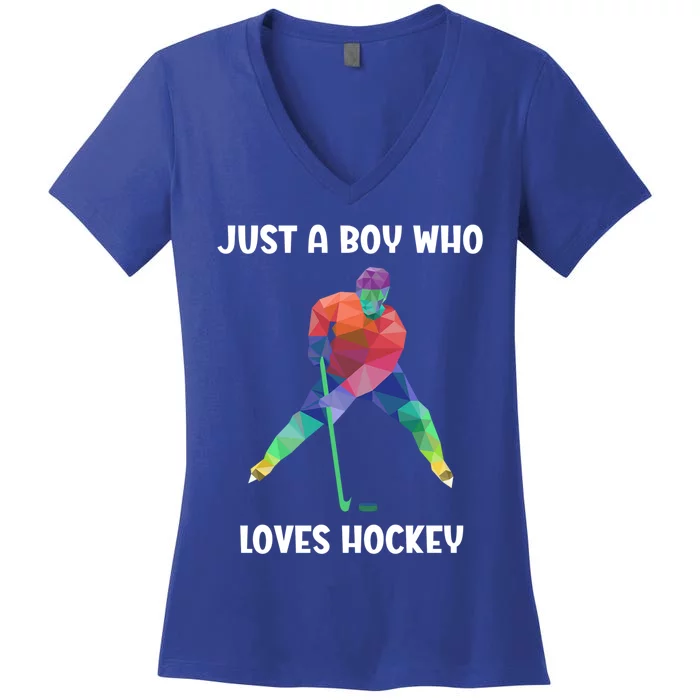 Just A Who Loves Ice Hockey Gift Women's V-Neck T-Shirt