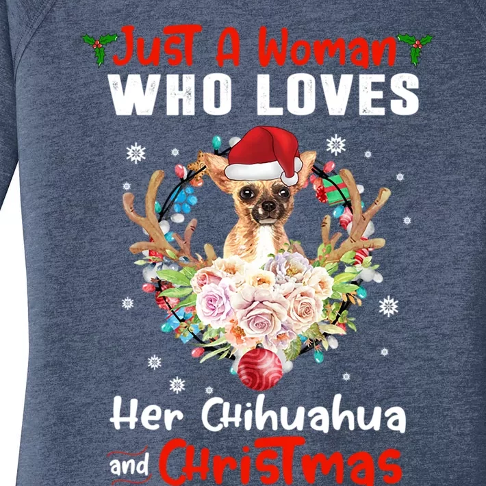 Just A Who Loves Her Chihuahua Dog Santa And Christmas Gift Women's Perfect Tri Tunic Long Sleeve Shirt