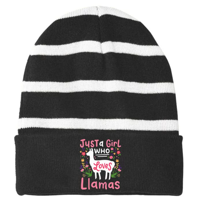 Just a  Who Loves Llamas Striped Beanie with Solid Band