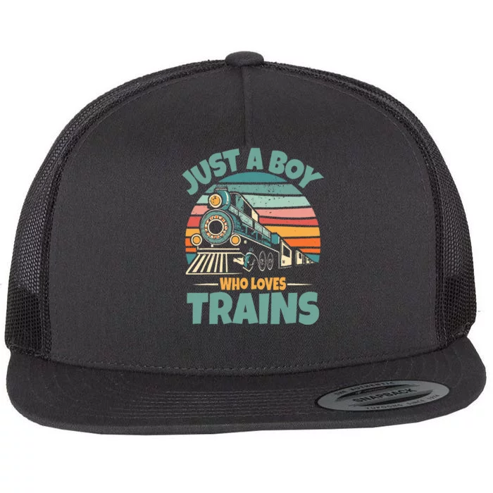 Just A Who Loves Trains Funny Train Lover Flat Bill Trucker Hat