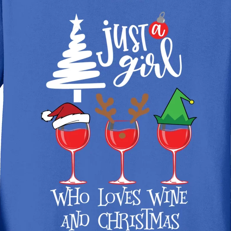 Just A Who Loves Wine And Christmas Gift Kids Long Sleeve Shirt