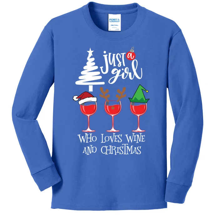 Just A Who Loves Wine And Christmas Gift Kids Long Sleeve Shirt